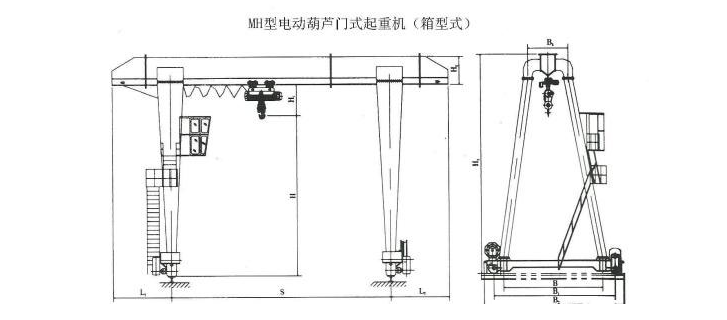 20噸MH型包廂式單梁門(mén)式起重機(jī)結(jié)構(gòu)圖